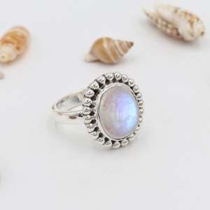 Rainbow Moonstone <b>Ring</b> Bezel Set Sterling Silver <b>Statement</b> Gemstone <b>Ring</b> Perfect June Birthstone Gift <b>for</b> <b>Women</b> Wedding Party - Product Image 1