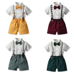 Ensemble 2 pièces chemise à manches courtes et salopette tendance pour garçons - Vêtements de boutique pour enfants - Costume de gentleman pour l'été - Product Image 2