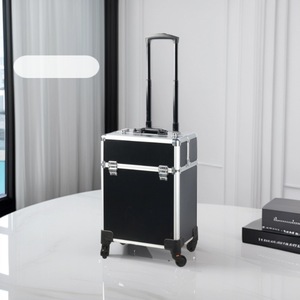 Valise de maquillage professionnelle noire, taille moyenne, avec roulettes pivotantes, verrouillable, extensible, boîte de rangement cosmétique pour artistes - Product Image 1