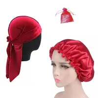 Ensemble de couvercles et casquette en velours, durag et bonnet pour couple, avec logo personnalisé, rouge, de haute qualité, vente en gros,