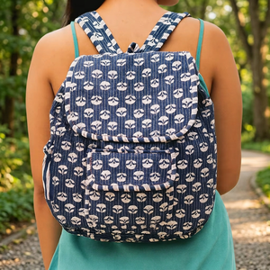 Handcrafted Quilted Floral Eco-Friendly Light Weight Unisex Backpack with Zipper Closure Cotton <b>Fabric</b> and 20-35L Capacity - Product Image 2