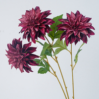 Grosir Langsung Pabrik Bunga Dahlia Sutra Buatan Tangkai Tunggal 52cm Stok Siap Bunga Dahlia Palsu untuk Pernikahan Florist Pesanan Grosir