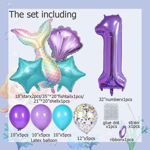 Decoraciones <span class=keywords><strong>de</strong></span> Cumpleaños <span class=keywords><strong>de</strong></span> Sirena, Juego <span class=keywords><strong>de</strong></span> Globos con Cola <span class=keywords><strong>de</strong></span> Sirena, Concha, Estrella, Globos <span class=keywords><strong>de</strong></span> Látex y Globo <span class=keywords><strong>de</strong></span> Número Metalizado para Cumpleaños - Product Image 3
