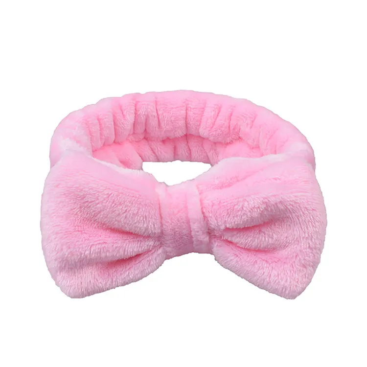 Hair Accessories Soft Coral Fleece Turban Bowknot Headwrpas Custom Makeup Bow Bath Headband for Women Cosmetic   Facial Spa