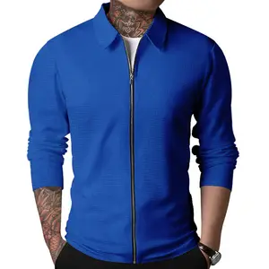 Gran oferta, chaqueta con cuello de gofre de Color sólido para hombre, chaqueta informal de moda con solapa de manga larga para exteriores, temporadas de otoño y primavera