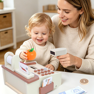 <span class=keywords><strong>Caisse</strong></span> <span class=keywords><strong>enregistreuse</strong></span> en bois naturel non toxique, sans bavures, certifiée CPC CE, pour enfants et tout-petits, jeu de simulation éducatif - Product Image 4