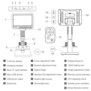 ALEEZI 315 2020 más nuevo 7 pulgadas IPS HD pantalla 12MP 2000X Microscopio de soldadura gemológica