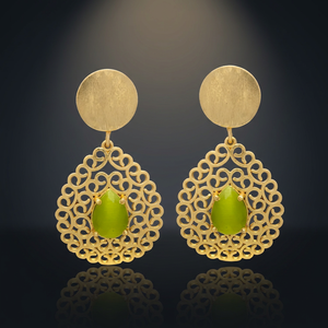 Boucles d'oreilles pendantes en pierre précieuse verte Monalisa, dorées, filigrane, certifiées, ethniques, vintage, bijoux statement pour femme, cadeau - Product Image 2