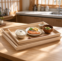 Ensemble de plateaux de service empilables en bois, finition naturelle, rebord surélevé, pour hôtel, banquet, buffet, dîner, restauration et table de café