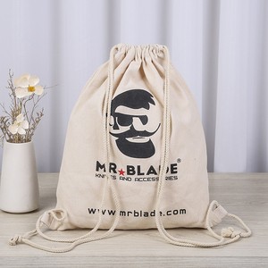 Fashionable Eco-Friendly Outdoor Indoor Natural Color Canvas Cotton Drawstring Bag Customized Logo Convenient Folding Promotions
