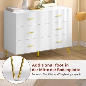 Commode à tiroirs en bois rainuré blanc moderne de qualité supérieure, grade E1, avec 6 grands tiroirs et pieds en métal - Product Image 6
