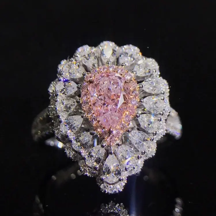 Colar elegante de diamante natural, joia rosa de ouro e cor sólida de 18k enchido gia anel de casamento de diamante real para mulheres