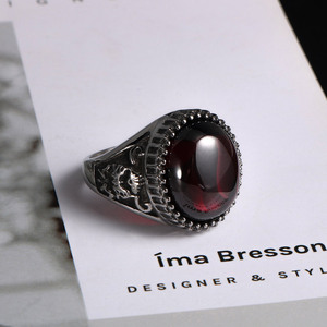 European American Style Men's <b>Ring</b> Oval Gemstone <b>Titanium</b> Steel Vintage Floral Inlay Bezel Setting Thumb Jewelry Gift - Product Image 4