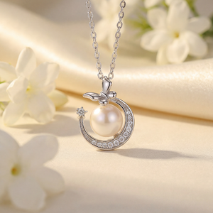 S925 Sterling Silver Freshwater Pearl <b>Bow</b> Circle Pendant Necklace CZ Elegant Jewelry <b>Gift</b> for Women - Product Image 5