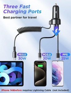 Siêu nhanh 60W <span class=keywords><strong>USB</strong></span> C xe sạc với PD & QC3.0 bao gồm 5ft cuộn loại C cáp xe sạc điện thoại Adapter - Product Image 4