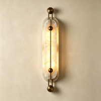 Applique murale longue en albâtre, lampe murale LED moderne de luxe en laiton, luminaire mural vertical en marbre de designer pour la décoration de villas, hôtels et couloirs