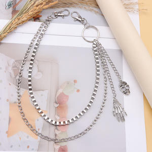 Colgante de calavera y mano fantasma, cadena de metal de doble capa, cadena para la cintura, estilo Halloween, accesorio de moda Hip Hop unisex - Product Image 3