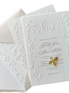 Fully Custom Sculpted <b>Embossing</b> Floral Luxury Wedding Valentine's Day Invitations Gold Stamping 5x7in Recyclable Paper - Product Image 1