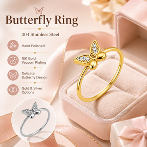 Niedlicher Schmetterling-Diamantring aus 316L Edelstahl, Romantischer Eleganter Damen-Diamantring Schmuck Shous - Product Image 5
