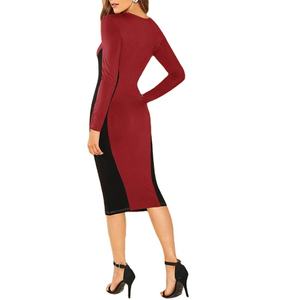 Meilleures ventes Colorblock Robes crayon longueur genou pour femmes Moulante à manches longues pour dames - Product Image 2