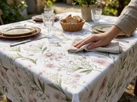 Nappe en vinyle rose à fleurs sauvages, housse de table en PVC et polyester avec imprimé floral