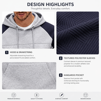 Sweat-shirt à capuche personnalisé pour homme, manches raglan texturées, pull à manches longues, vêtements de sport décontractés en polyester pour homme, hiver
