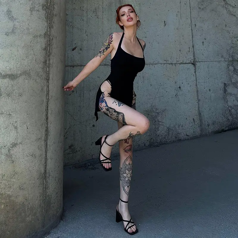 European and American style slim open halter halter sexy spice girl tight haute couture dressdress