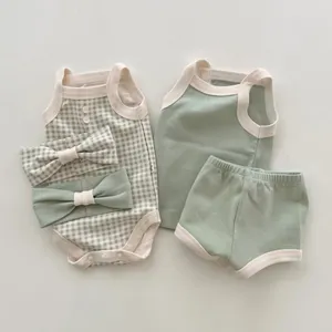 Summer Newborn Baby Clothes Wholesale Suit Cute Cotton Baby Sling Cool Vest Superior Coat Bag Butt Pants Confortável Home Clothes