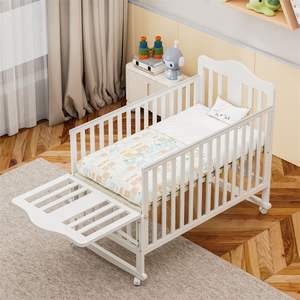 Meubles pour bébé Lits bébé en bois Lits bébé pliables avec côtés rabattables et hauteur réglable avec roulettes et moustiquaire - Product Image 4