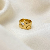 Mode Chunky Ring Schmuck Edelstahl plattiert 18 Karat Gold Micro Inlay Breites Gesicht Doppels chicht Pfirsich Herz Zirkon Ring für Frauen