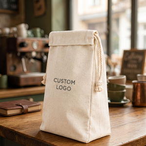 Sac à déjeuner en coton naturel avec cordon de serrage, pochette réutilisable en toile pour le stockage des aliments avec poignées en corde - Product Image 1