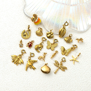 Golden Animal <b>Kingdom</b> | 18K PVD Gold Stainless Steel Pendants for Jewelry Making | Elephant Owl Snake Dolphin Lizard Deer Charms - Product Image 4