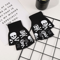 Mitaines en tricot jacquard à motif squelette d'Halloween, mi-doigts, chaudes, pour fête, vente en gros à prix abordable