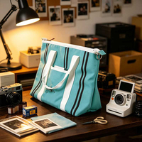 Sac fourre-tout en toile robuste de 12 oz avec fermeture éclair, sac à main à bandoulière rayé avec poche intérieure pour femme
