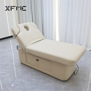 Lit facial beige de luxe pour salon de beauté Spa Lit de spa électrique à 2 moteurs Table de lit de <span class=keywords><strong>massage</strong></span> Télécommande haut et bas avec rangement - Product Image 2