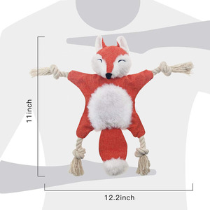 Giocattolo per Cani a Forma di Volpe Arancione in Peluche con Squeaker, Senza Imbottitura, Resistente, con Occhi Ricamati e Corda di Cotone - Product Image 4