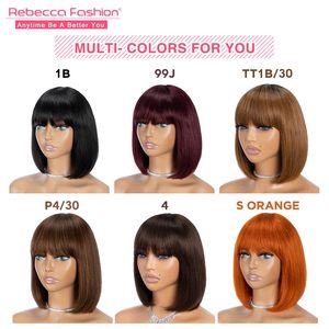 Perruque Bob courte noire de 10 pouces avec frange cheveux humains Light Yaki Straight Bang Bob perruque Wear and Go Glueless perruque pour femmes (1B) - Product Image 6