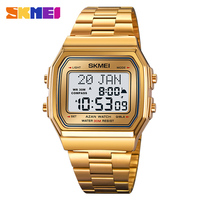 Jam Tangan Digital SKMEI 2113 Penunjuk Kiblat Tahan Air 30M Tali Baja Anti Karat Paduan Seng Kalender Hijriah Gregorian Muslim Azan
