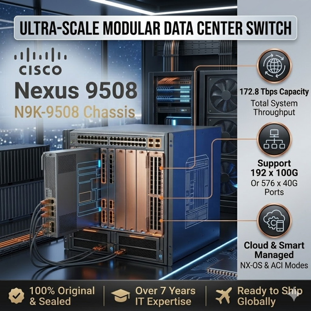 100% New Sealed Cisco N9K-C9508 Nexus 9508 8-Slot Chassis 100G/400G ACI & NX-OS Data Center Cloud Switch N9K-C9508