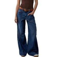 Jeans à poche sur le devant pour femmes, jambe large, ample, taille haute, <span class=keywords><strong>style</strong></span> boyfriend, jambe droite, denim extensible - Product Image 2