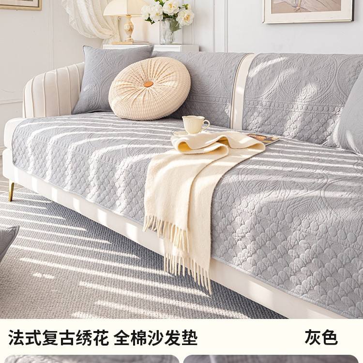 เบาะรองนั่งโซฟา - สีเทาลายดอกไม้