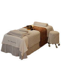 Ensemble de draps de table de massage en velours blanc crème de qualité commerciale, doux et respectueux de la peau, avec taille et logo personnalisés