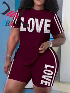 Summer <b>Plus</b> <b>Size</b> Digital Print Women's T-shirt Short Two Piece Sets Women's Summer Casual Print Sets - Product Image 5