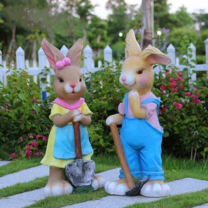 Estátua de jardim para decoração, modelo de coelho fofo, animal dos desenhos animados, decoração de jardim de infância, esculturas de fibra de vidro - Product Image 1