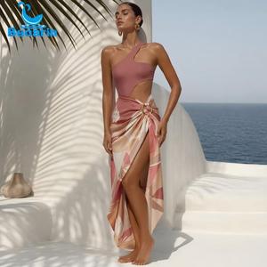 Maillot de bain féminin personnalisé, vêtements de plage, trois pièces, bikini de luxe, paréo brillant, ensemble de bikini - Product Image 3