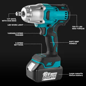 Chave elétrica sem fio de 1/2 polegadas, chave de torque alta para makita chave pesada de impacto de 18v