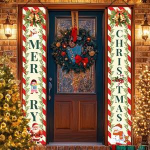 Bannière de Noël 80*180 cm pour porte, en polyester avec tringle en PVC, couplets décoratifs pour les fêtes - Product Image 4