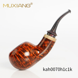 Muxiang Tobacco Pipe Bent Type Spanish Heather Root Burl With Bull Horn Mouthpiece - Product Image 3