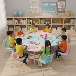Ensemble de table et de chaises réglables pour enfants en matériau PP Bureau d'apprentissage pour bébé avec coins arrondis - Product Image 4