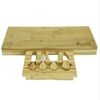 Ensemble de planches à fromage en bambou avec 4 couteaux à fromage, plateau à charcuterie avec tiroir coulissant